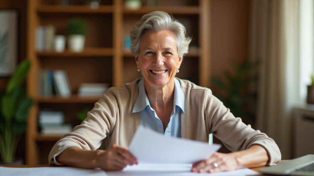 Persona jubilada revisando documentos de pensión en portal online