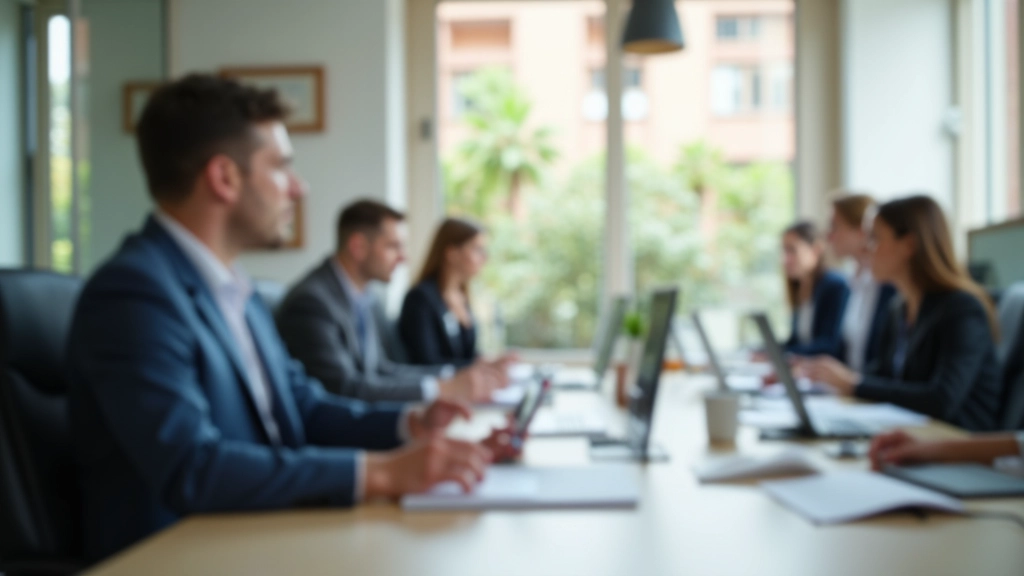 Oficina moderna de asesoramiento de pensiones con profesionales en ambiente corporativo