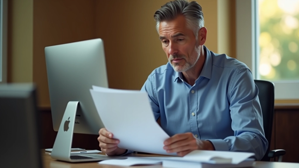 Persona consultando datos en ordenador con documentos de Seguridad Social sobre la mesa, cálculos de pensión visibles
